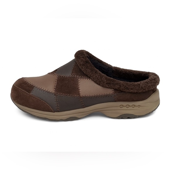 Easy Spirit Women’s 7.5 Brown Patchwork Leather Faux Fur Slip-On Clogs - Picture 2 of 6